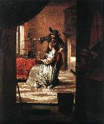 HOOCH, Pieter de Couple with Parrot sg Sweden oil painting artist